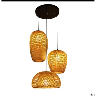 Combo 3 chao đèn tre đèn mây tre đèn lồng tre (2 dài+1 ngắn)
