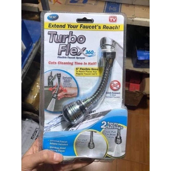 Đầu vòi inox Turbo flex nối vòi rửa bát xoay 360 độ