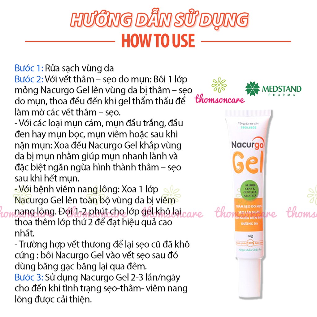 Nacurgo Gel - ngừa mụn, giảm sẹo, giảm viêm nang lông từ thảo dược.