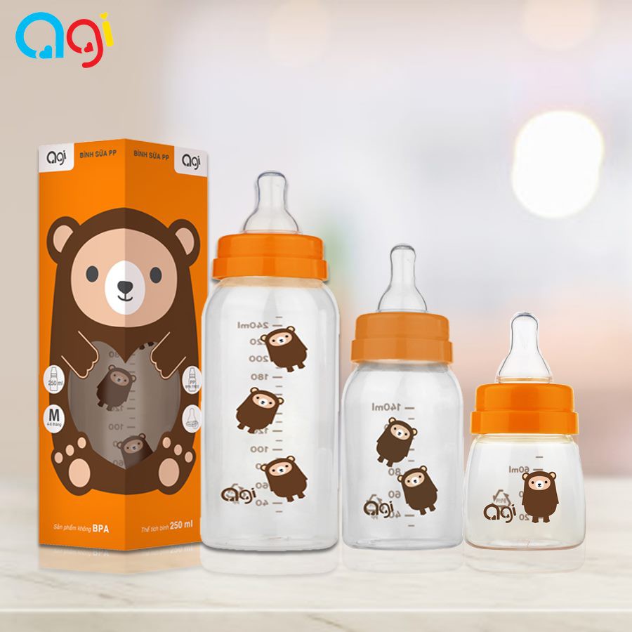 Bình Sữa Agi Premium 60ML/ 140ML/ 250ML Cho Bé Có Van Chống Sặc Chống Đầy Hơi ( mẫu mới)