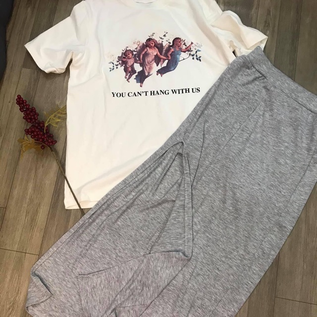 Set áo thun kèm chân váy thun qc