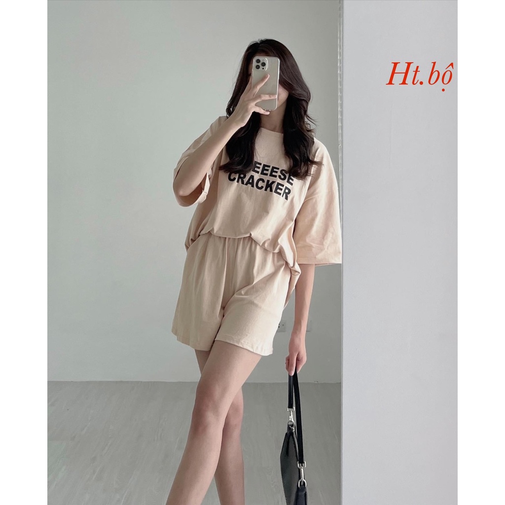 Set bộ đồ nữ,Áo phông thun Chữ Crack form thụng quần đùi sooc mặc đi chơi ở nhà đều xinh