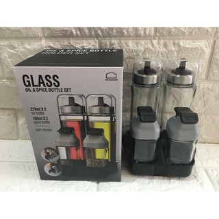 🌲🌲🌲set 4 hũ đựng gia vị thủy tinh kèm khay lock&lock - llg702