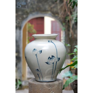 Bình hoa men rạn giả cổ vẽ sen dáng to, gốm Bát Tràng