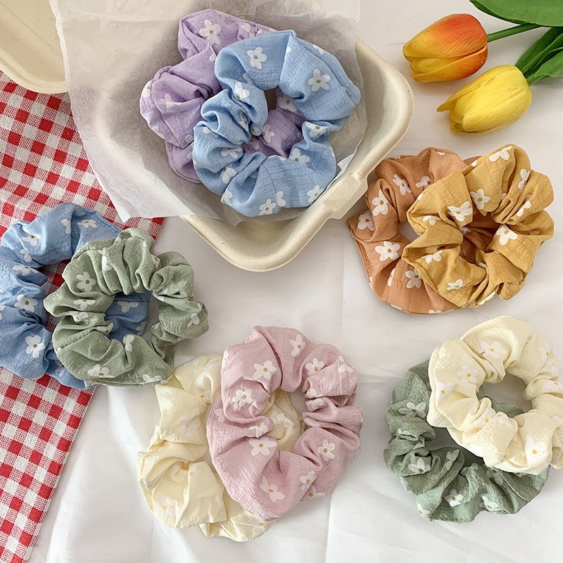 [Mã FAXANH245 giảm 10K đơn 50K] Cột Tóc Scrunchies Vải Linen Họa Tiết Hoa 5 Cánh Thời Trang - Vani Store