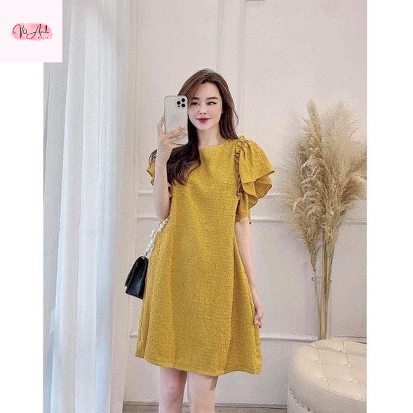 Váy bầu , đầm bầu , váy thiết kế tay bèo chất liệu đũi xốp hạt mềm mát thoải mái cho mẹ bầu đi làm