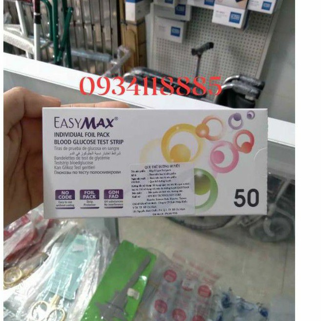 Que thử đường huyết easy max (Mini,Mu) 50 tép riêng biệt ( mẫu mới ) cao cấp