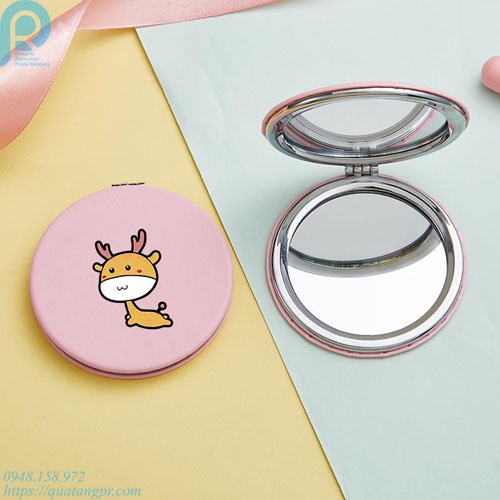 Gương Mini 2 mặt - Gương cầm tay - Gương trang điểm hình tròn làm quà lưu niệm PNC