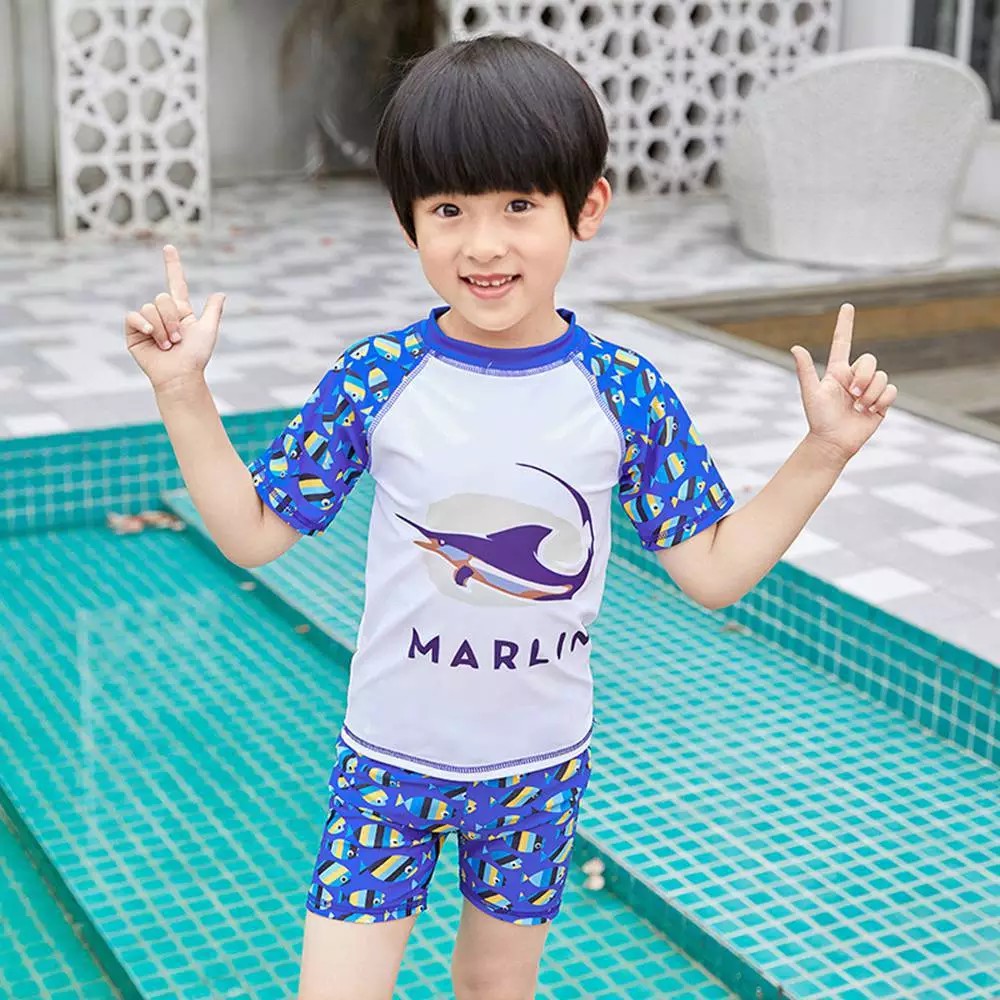 Set đồ bơi 2 món in chữ Marlin dành cho bé trai từ 2-11 tuổi