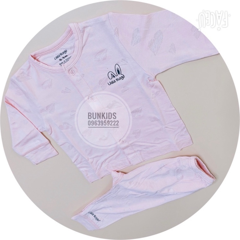 Bộ quần áo sơ sinh cài giữa Uala Rogo vân lá vải sợi sồi thoáng mát mã UR3614