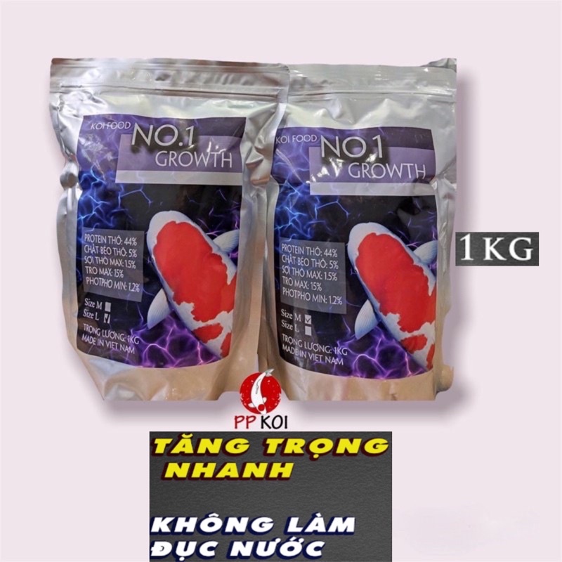Cám No.1 Growth tăng trọng 44% đạm dành cho Cá Koi (túi khóa zip 1kg)