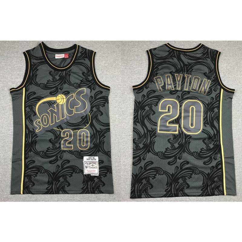 Áo Thun Thể Thao Sát Nách In Logo Đội Bóng Rổ NBA Jersey Seattle Payton Màu Đen Cổ Điển Size Lớn Unisex