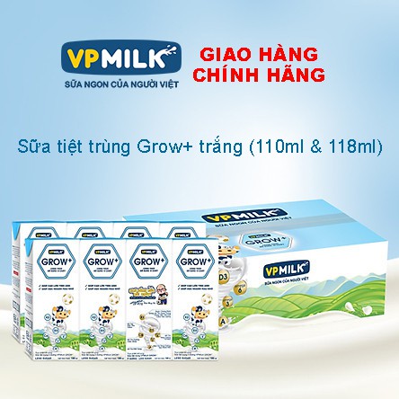 01 Thùng sữa tiệt trùng có đường VPMilk Grow+ trắng (110ml và 180ml) Ship hàng toàn quốc