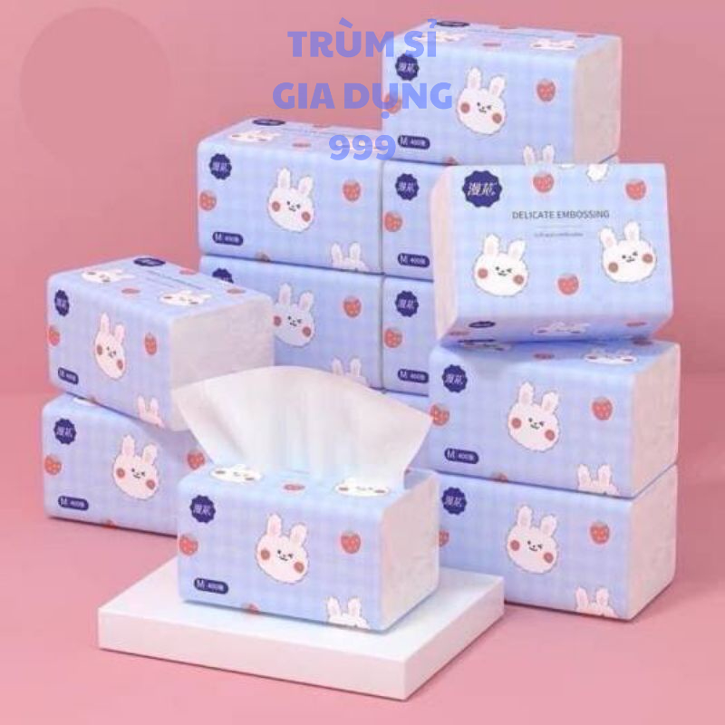thùng 40 giấy rút hình thỏ trắng siêu dai, bịch khăn giấy rút tiện lợi nhỏ gọn dễ bỏ túi mang theo