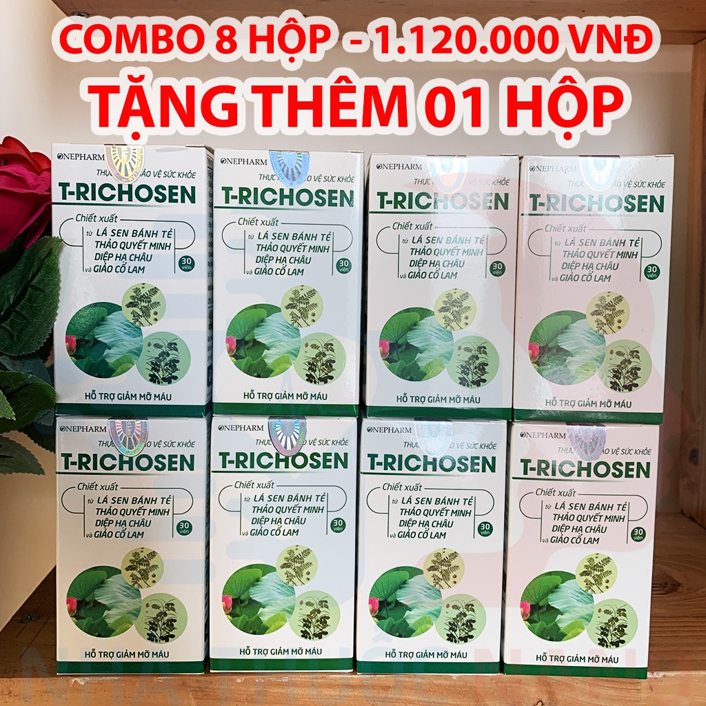 [TẶNG 01 HỘP] Combo 08 hộp T-RICHOSEN từ Lá Sen, Thảo Quyết Minh, Diệp Hạ Châu, Giảo Cổ Lam giảm mỡ máu