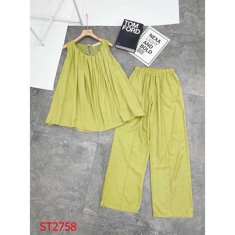 set bộ cổ yếm xếp ly kèm quần ống suông 3 màu