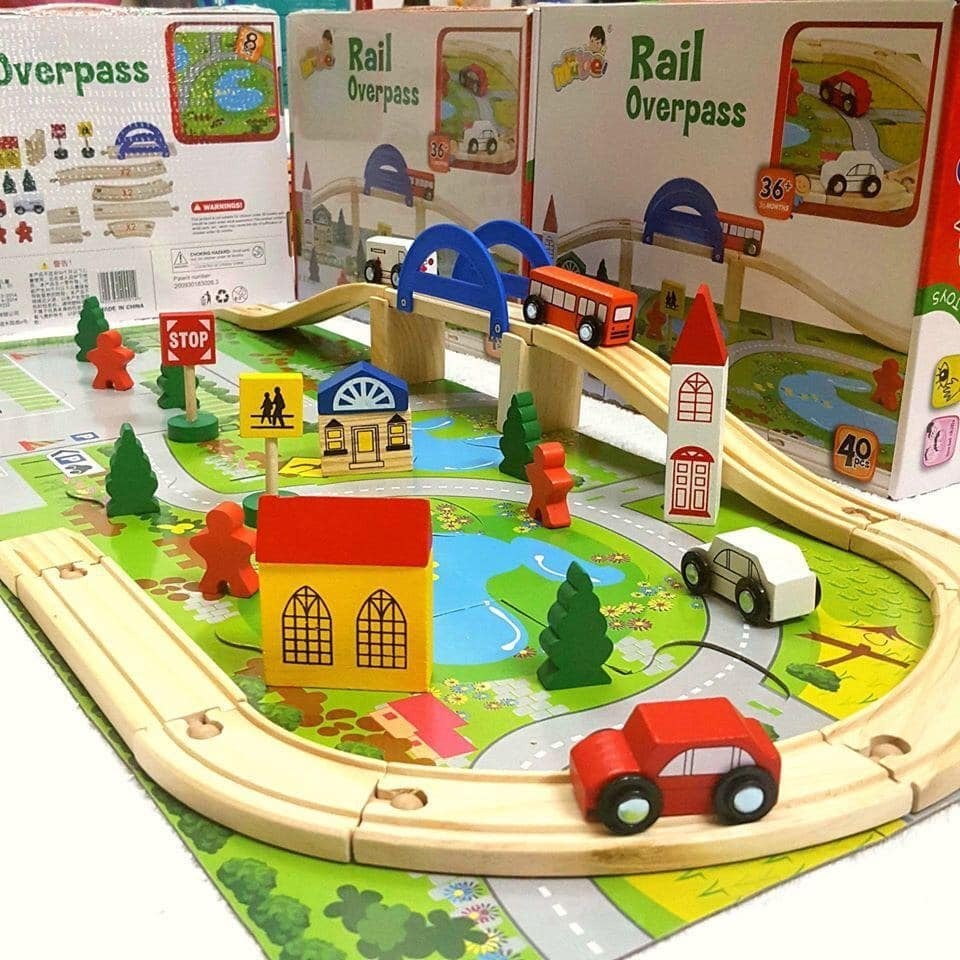 Đồ Chơi Gỗ Thông Minh Phát Triển Tư Duy Cho Bé, Mô Hình Giao Thông Gỗ Rail Overpass Đường Ray Cầu Vượt