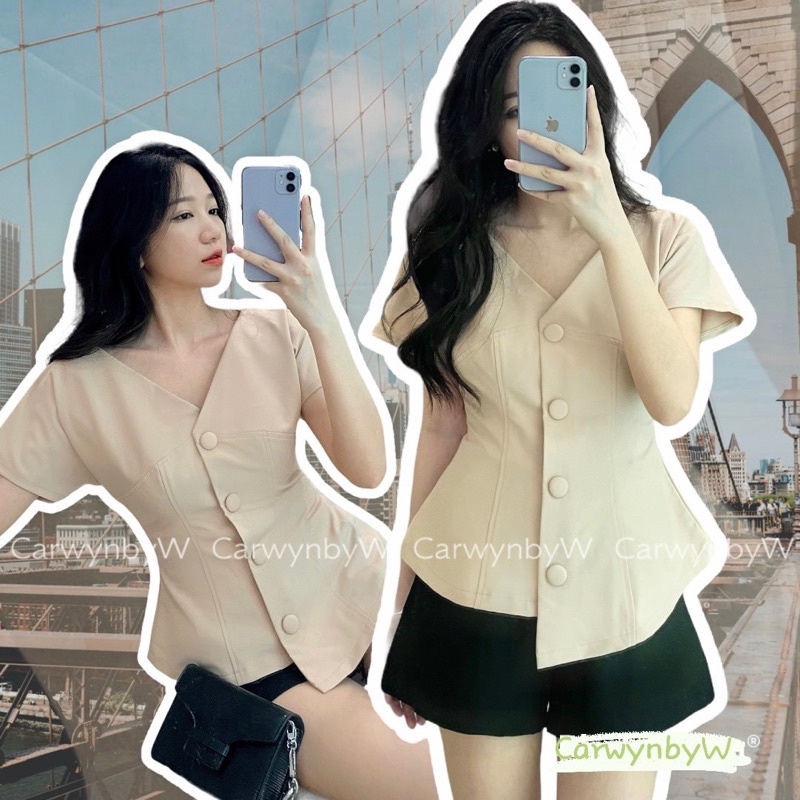Áo Thiết Kế Cổ V Nút Bọc (Adela Top)