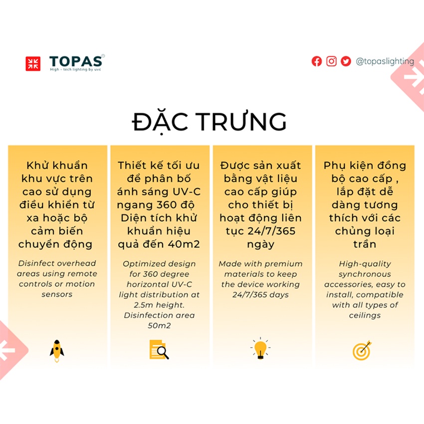 Đèn khử khuẩn không khí - Treo trần - Điều khiển từ xa - TOPAS TP600/600 - upper air/uv - Hàng chính hãng