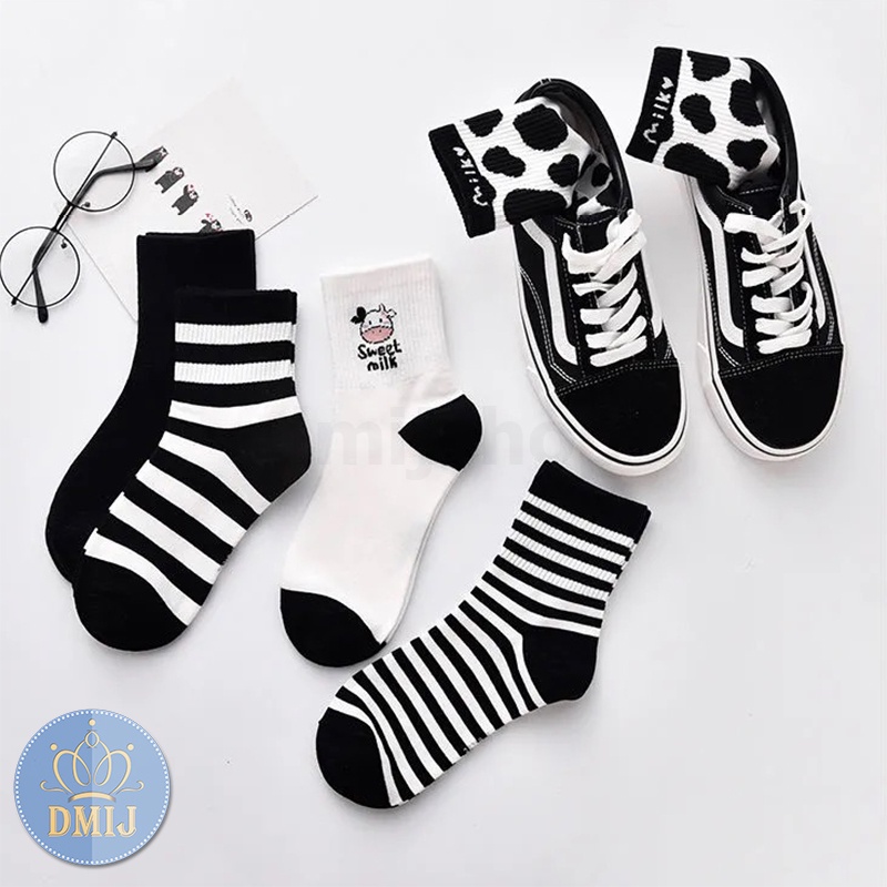 Set 5 đôi tất nữ cổ cao nhiều mẫu vớ nữ cổ cao họa tiết bò sữa đáng yêu