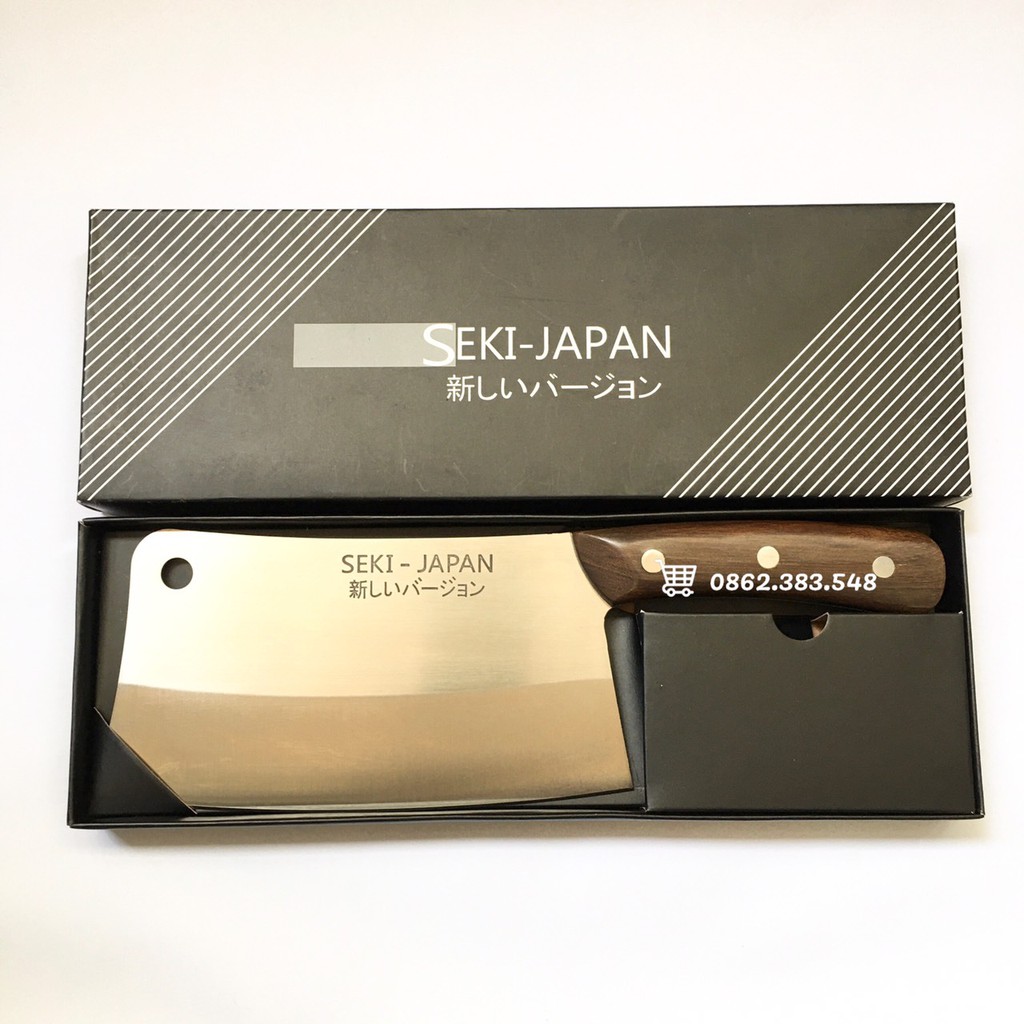 Dao chặt SEKI Nhật Bản hàng chuẩn, cao cấp 30cm 900g nguyên hộp, logo chìm sắc nét, thép nguyên khối chống gỉ, sáng bóng