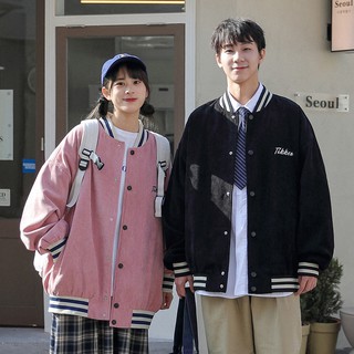 Áo Khoác Bomber Nhung TICKER Unisex Phong Cách Ulzzang Phối Kẻ