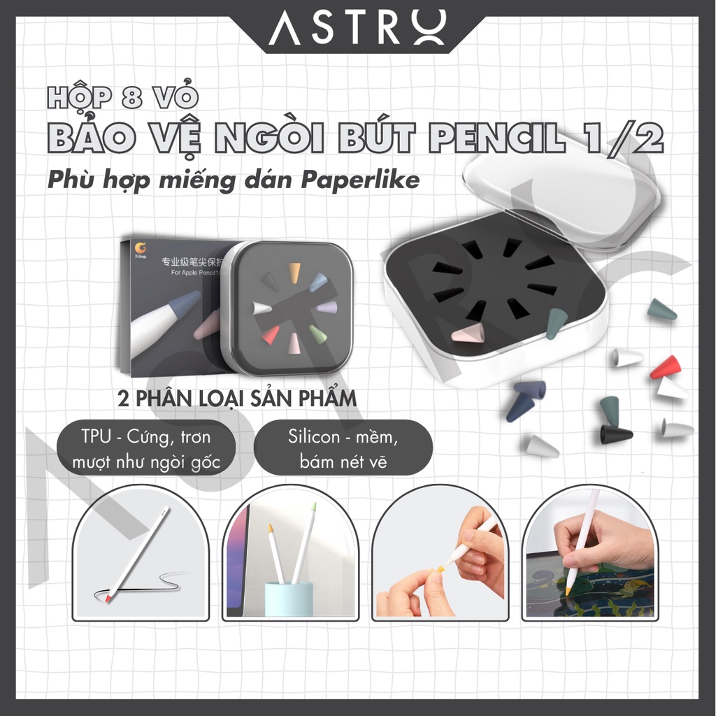 Vỏ bọc bảo vệ đầu ngòi bút Apple Pencil 1 và 2 bằng TPU/Silicon cao cấp chống trượt, bọc silicone pencil