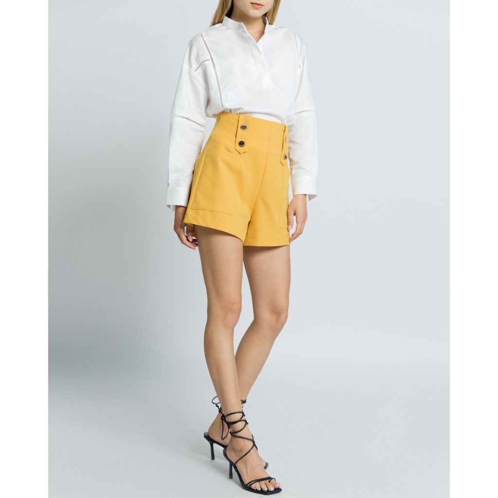Quần short lưng cao nút cách điệu - 15006552 J-P Fashion