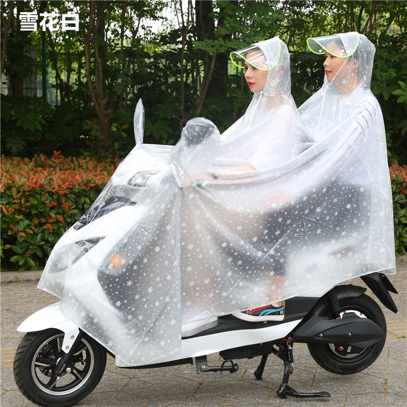 Áo Mưa Xe máy điện đôi người lớn cưỡi bình điện xe mẹ và trẻ em phía sau áo mưa chống thấm nước trong suốt