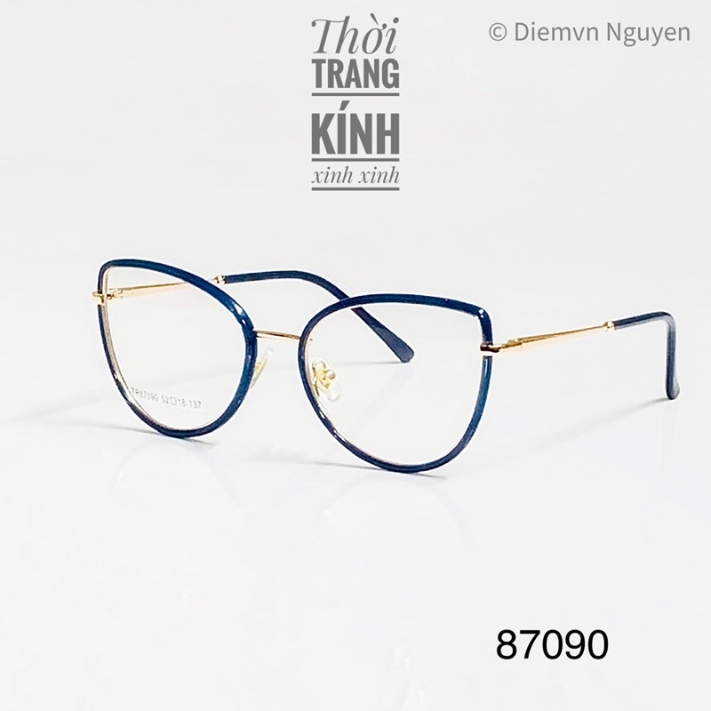 Gọng kính cận mắt mèo cao cấp 87090 cho nữ , Kim loại mảnh, Form kính siêu nhẹ