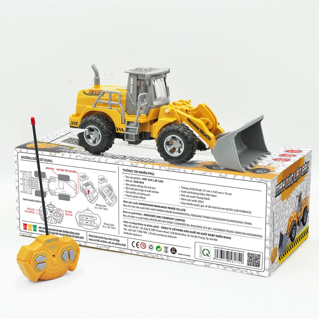 Đồ Chơi DuKa : Xe Điều Khiển -  Xe Bồn Bê Tông + Xe Thang Cứu Hộ + Máy Xúc Lật Gầu + Xe Vệ Sinh Môi Trường (Phân Loại)