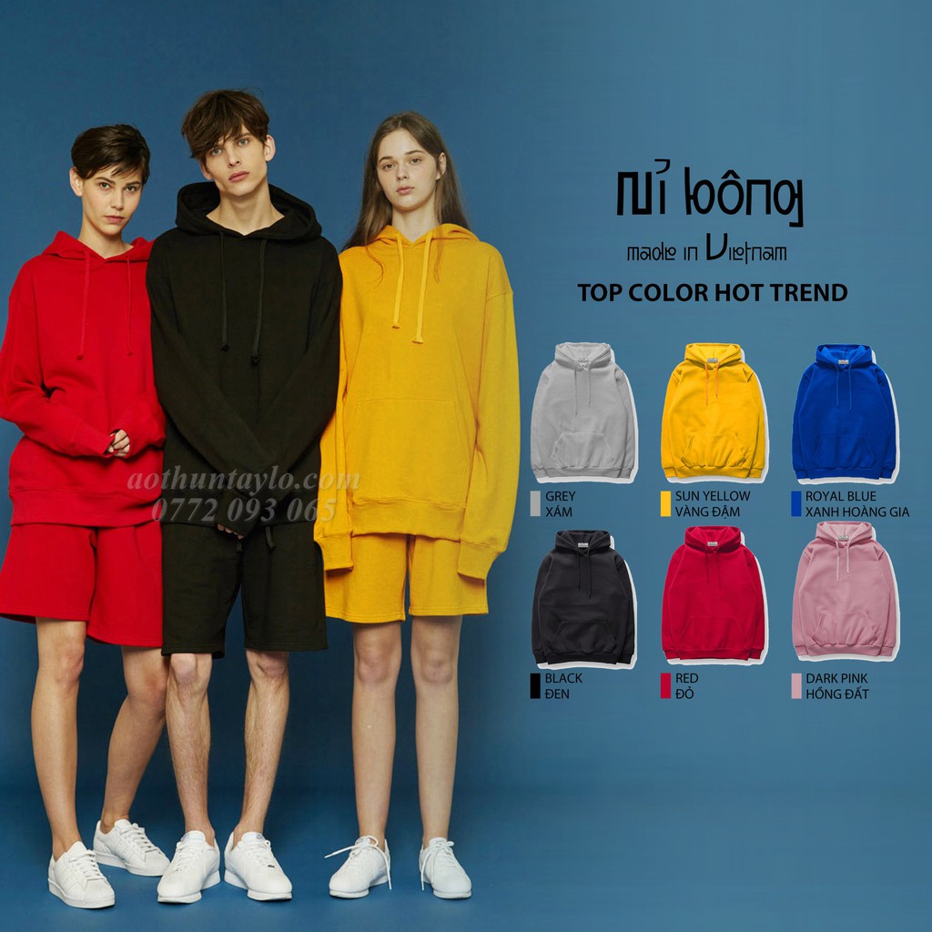 Áo Khoác Nón Oversize Hoodies Màu Trơn x Vải French Terry PLUS Cotton Dày (Korea) - Unisex Streetwear LocalBrand STVR.vn