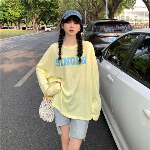 Jiashucheng Áo Thun Tay Dài Chống Nắng Mỏng Dáng Rộng In Chữ Phong Cách Hàn Quốc Thời Trang Mùa Hè Dành Cho Bạn Nữ