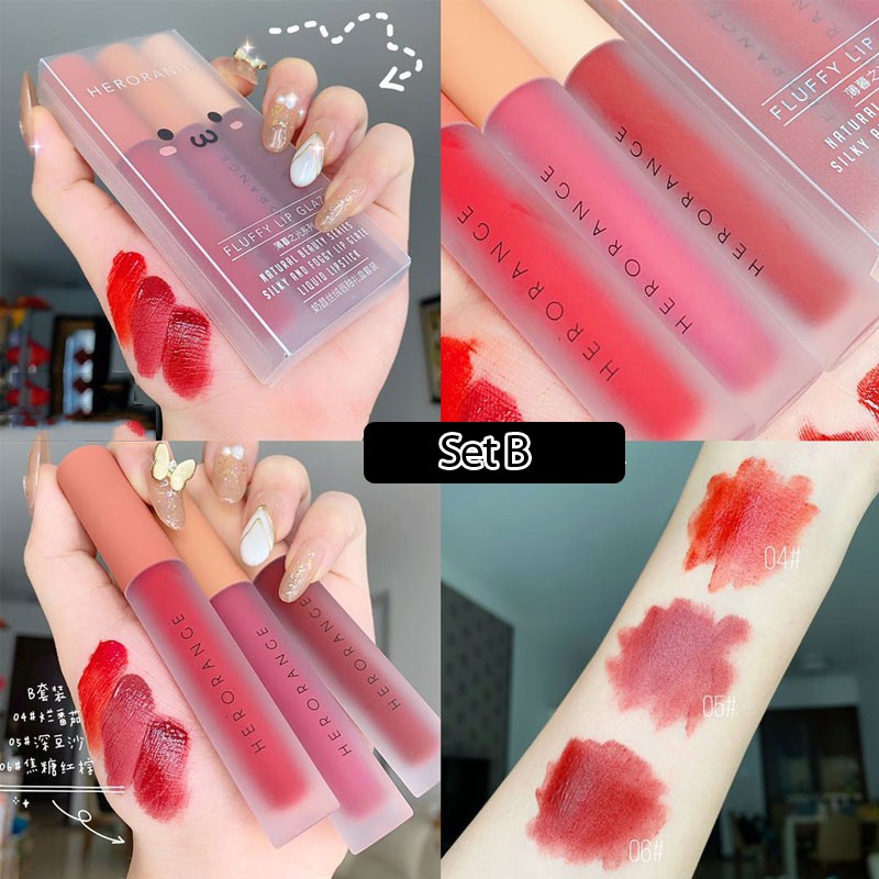 Set 3 Cây Son Kem Lì Herorange Fluffy Lip Glaze | WebRaoVat - webraovat.net.vn