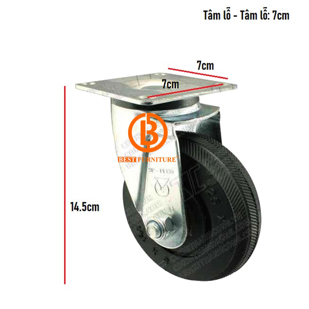 Bộ 4 Bánh xe cao su đường kính 12,5cm Gồm :2 xoay, 2 xoay có khóa