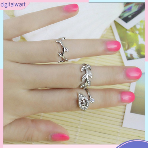 Bộ 3 nhẫn đeo khớp ngón tay hình lá dát đá sáng bóng sang trọng