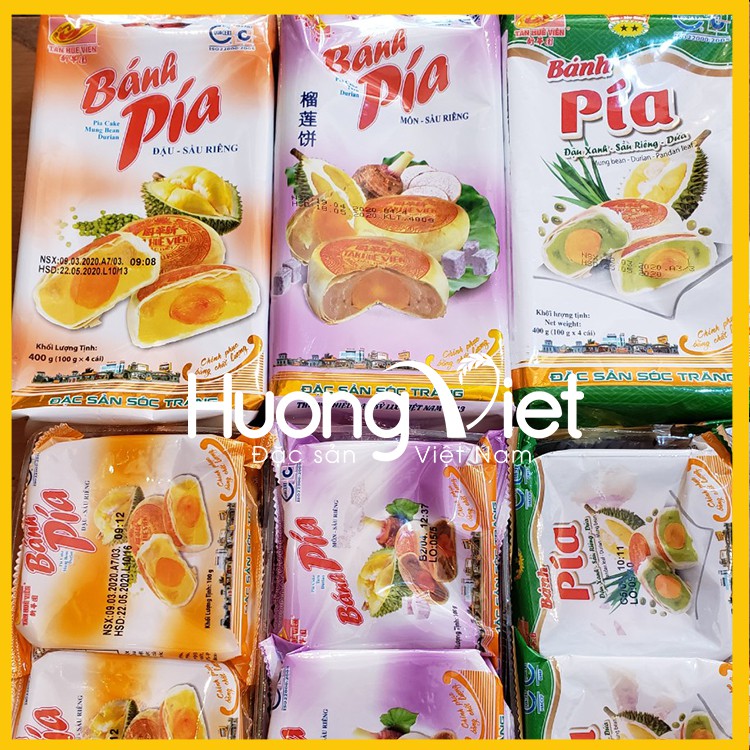 Combo 3 vị bánh pía sầu riêng truyền thống Tân Huê Viên (đậu xanh, khoai môn, lá dứa sầu riêng) | BigBuy360 - bigbuy360.vn