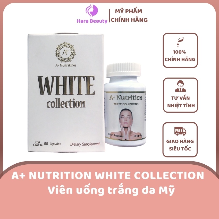 Viên uống trắng da, Viên uống đẹp da WHITE COLLECTION giúp trắng da mờ nám nhập khẩu chính hãng Mỹ HARA BEAUTY