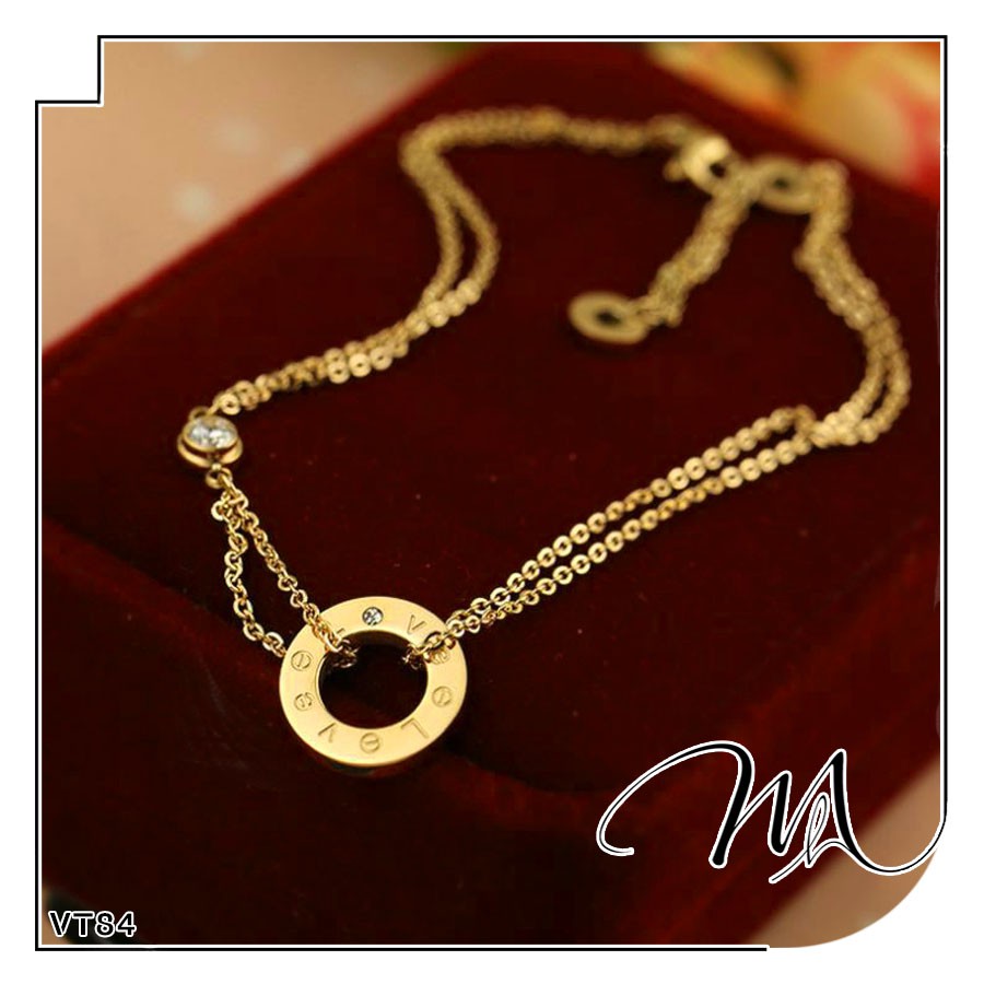 Lắc chân nữ Titan vòng tròn rỗng LOVE phối đá dễ thương - Măng’s House LC37