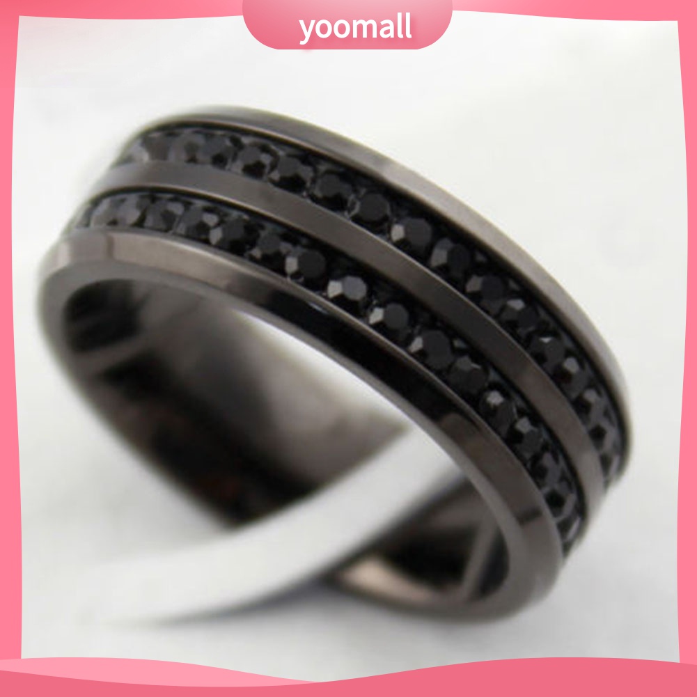 Yomall♡ Nhẫn Unisex ĐíNh Đá BằNg ThéP Không Gỉ MàU Đen