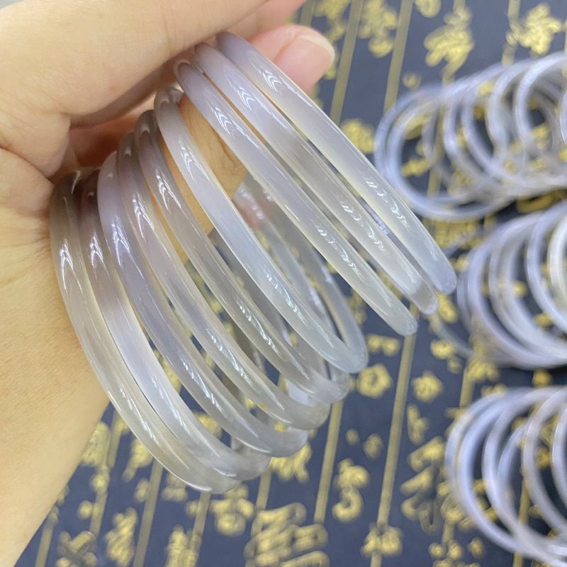 Vòng Tay Cặp Bản Nhỏ Đá Màu Trắng, Màu Xám Hợp Mệnh Thuỷ, Kim