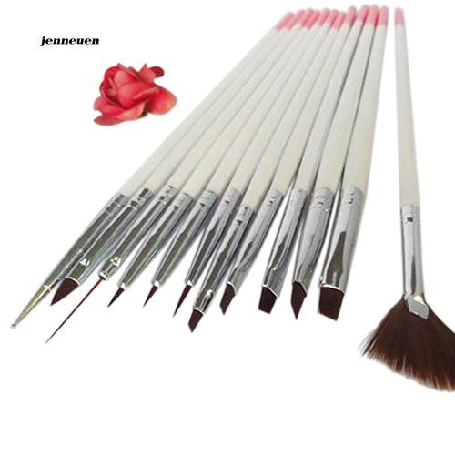 Bộ 12 cọ sơn gel UV trang trí móng tay cán gỗ đầu cọ bằng sợi nylon tiện dụng