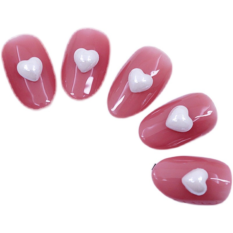 Bộ 50 Phụ Kiện Trang Trí Móng Tay Hình Trái Tim Bằng Sứ Màu Trắng/Đỏ