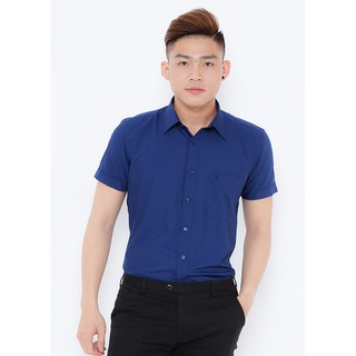 Áo sơ mi nam ngắn tay trơn màu Slimfit Vĩnh Tiến 325 - xanh than