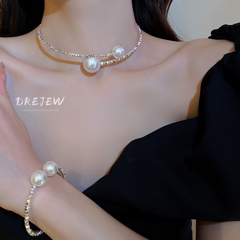 vòng cổ Dây Chuyền Hai Lớp Ngọc Trai Phong Cách Mới Mùa Hè Độc Đáo vòng cổ nữ