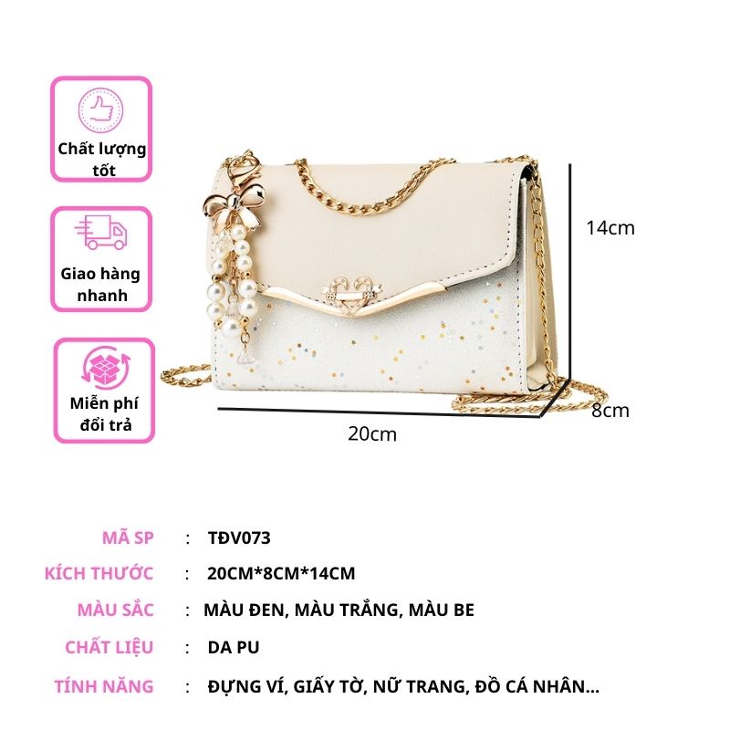 Túi đeo chéo đeo vai nữ thời trang công sở da đẹp đính kim sa lấp lánh phong cách Hàn Quốc giá rẻ OLUKA STORE TĐV073