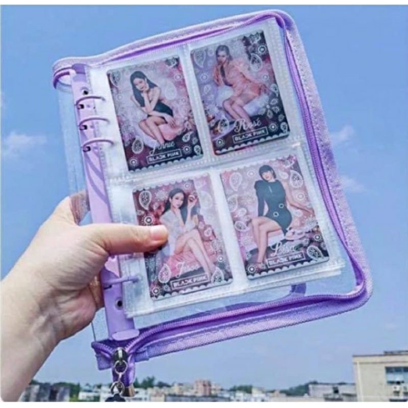 Binder A5, bìa sổ còng kim tuyến có khoá kéo decor sổ tay, đựng card