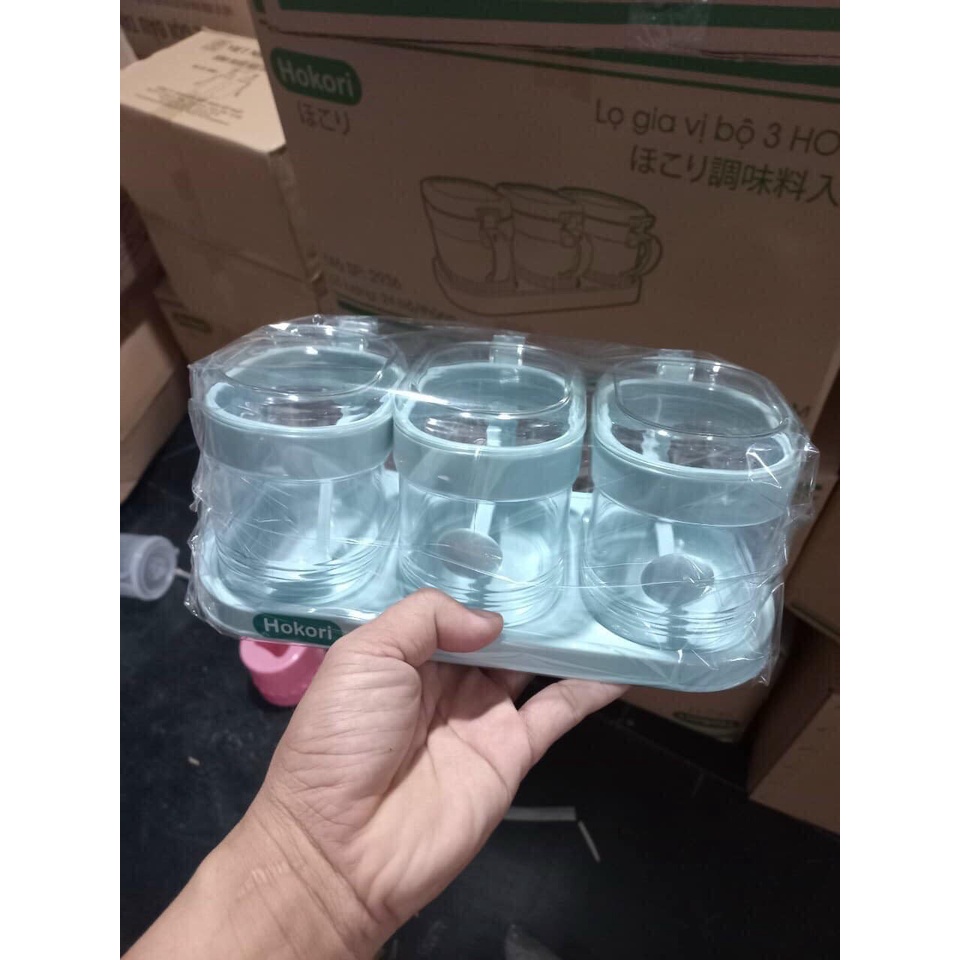 Set bộ 3 lọ đựng gia vị bằng nhựa kèm thìa tiện dụng