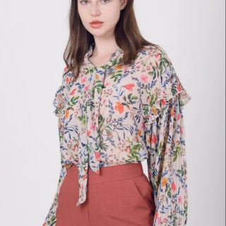 Áo sơ mi công sở nữ form rộng hoa nhí hiệu Mixxo
