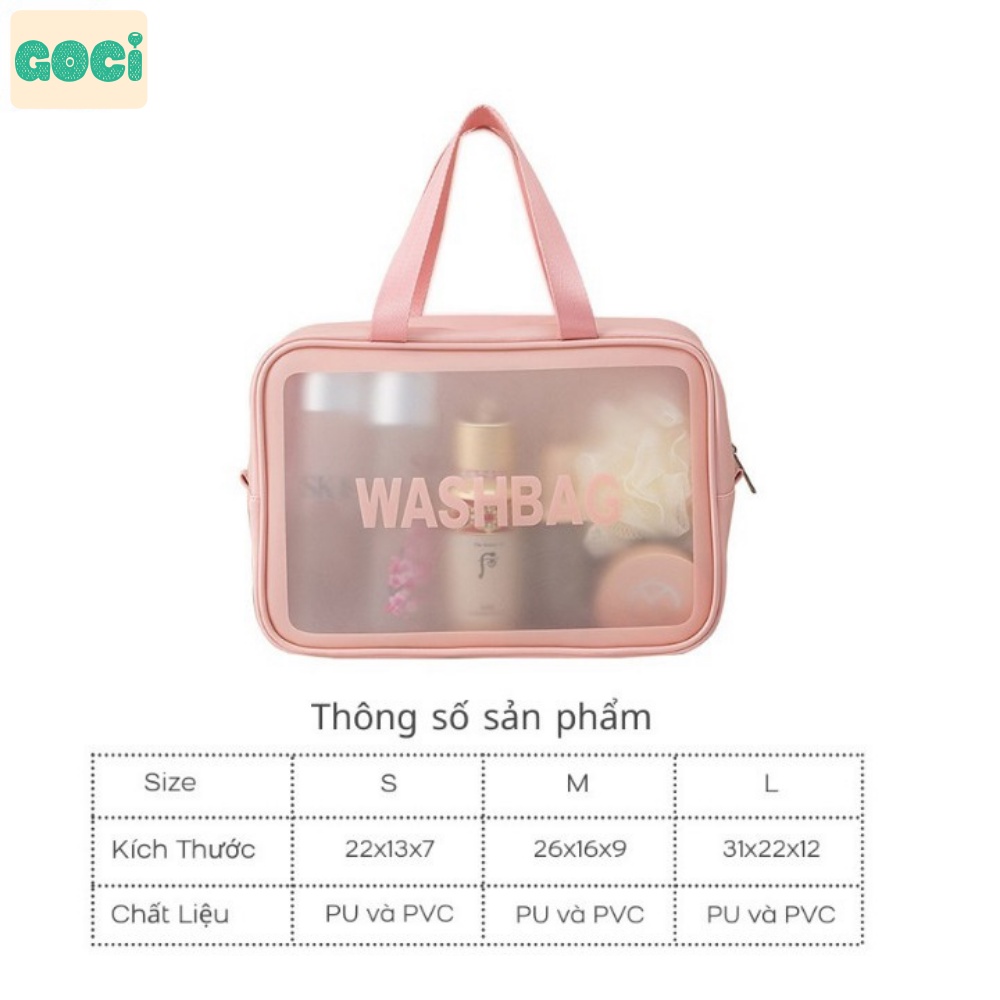 Túi đựng mỹ phẩm du lịch Washbag cốp đồ trang điểm mini trong suốt chống nước tiện lợi